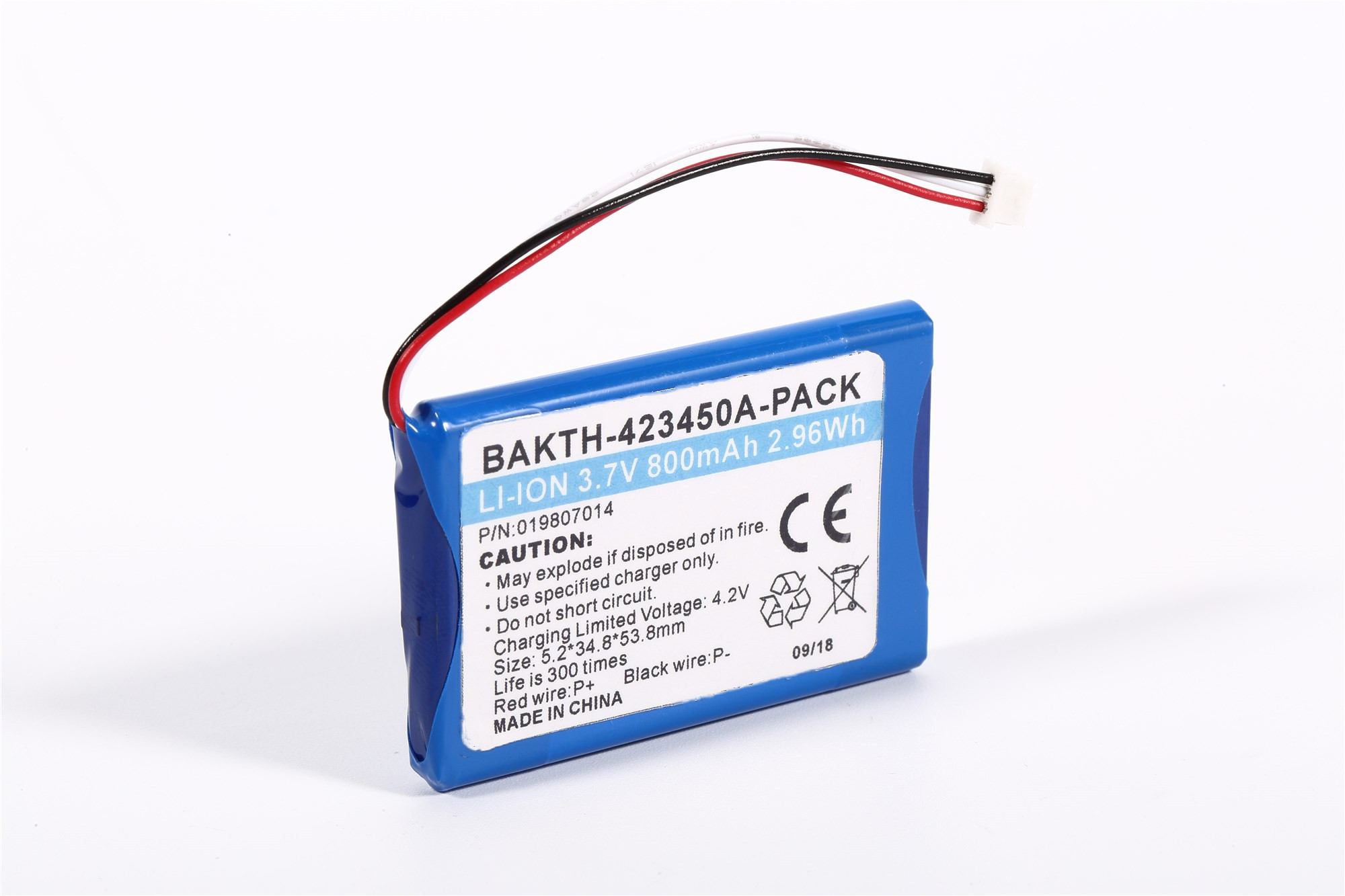 Bateria de íons de lítio BAKTH-423450 PACK 3,7V 800mAH 