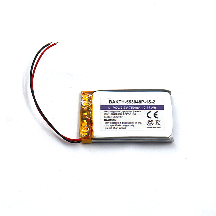 BAKTH-503048P-1S-2 Recarregar a bateria de polímero de lítio 3,7V 750mAh para aparelho vestível