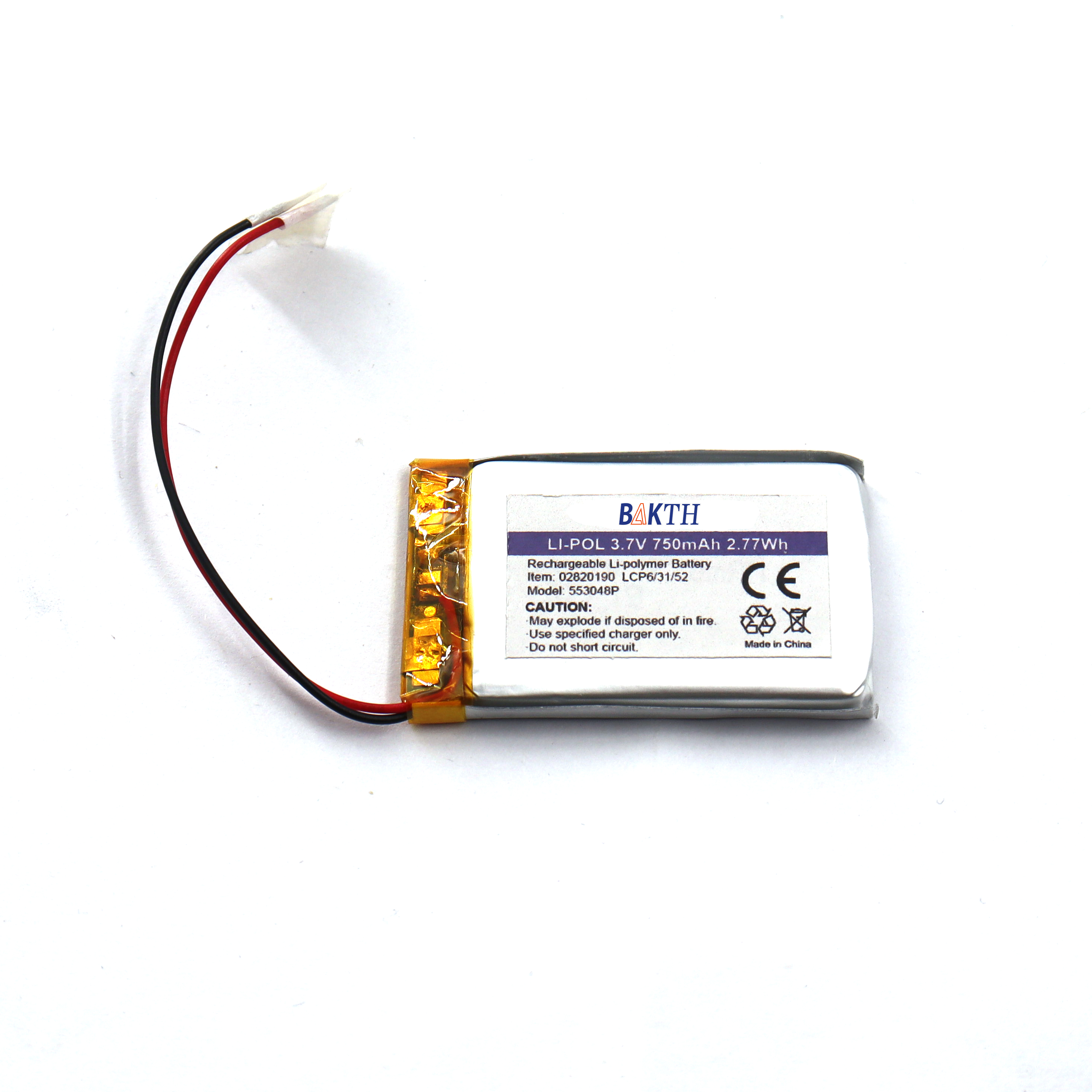 3.7V 750mAh Bateria de polímero de lítio recarregável para rastreamento de GPS