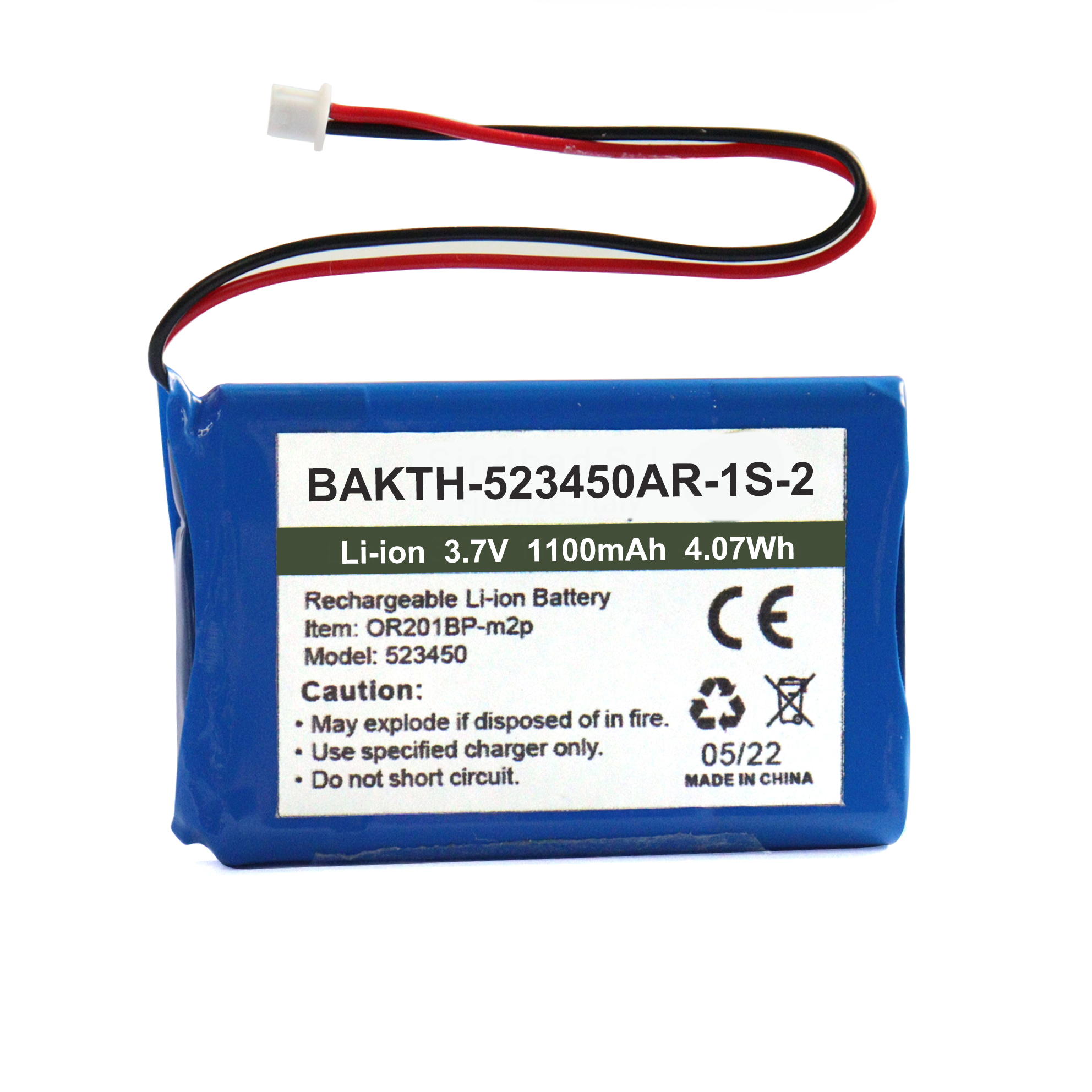 Bateria de íons de lítio Bakth 1100mAh 523450 Bateria